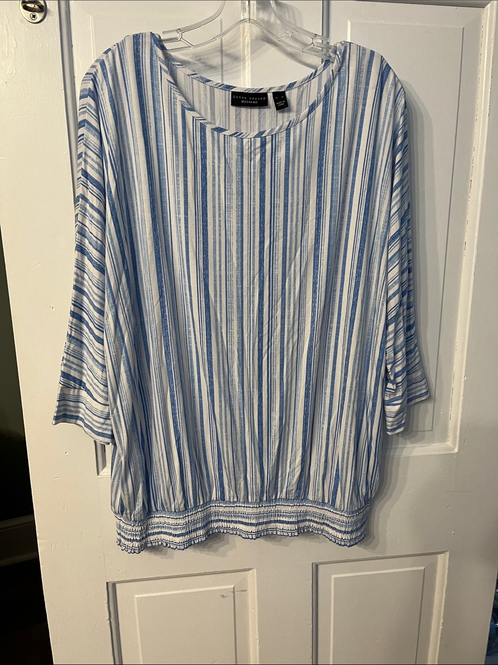 Susan Graver XL Blue White Striped Top